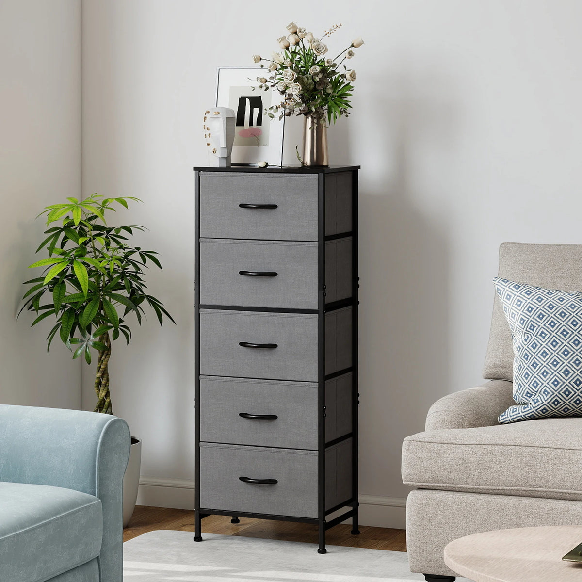 Jhk Modern 5 Drawer Metal Fabric Cabinet For Living Room