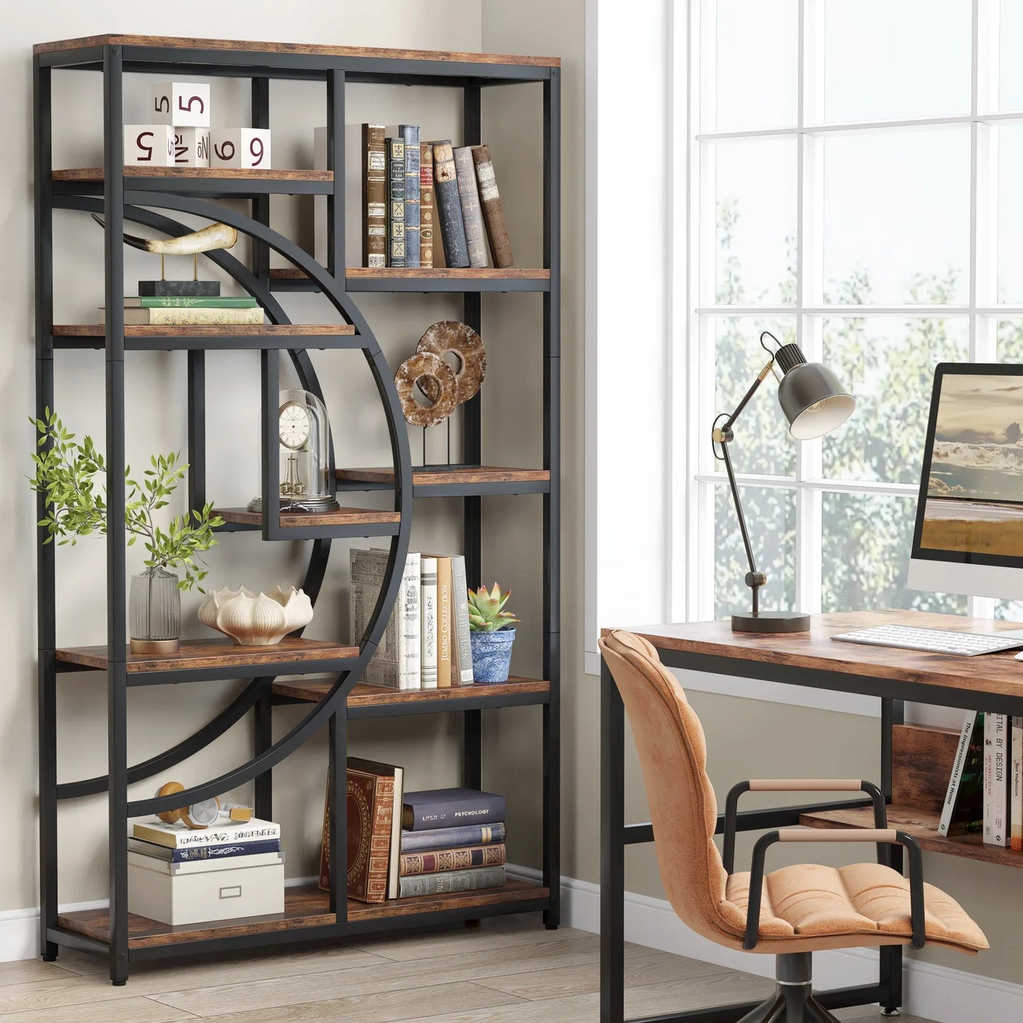 Tribesigns Industrial Etagere Bookcase Freestanding Storage Shelf