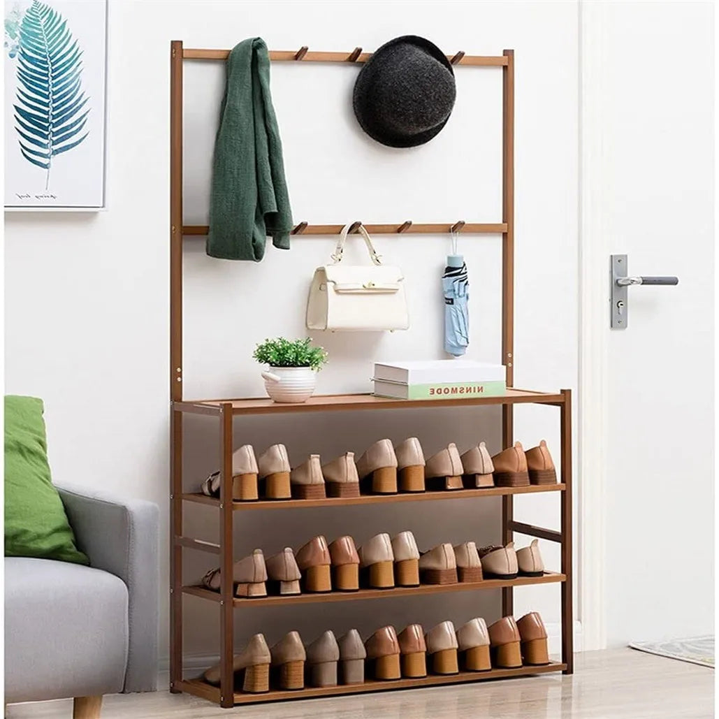185 Cm Bamboo 5 Tier Hall Tree Coat Stand With 8 Hooks