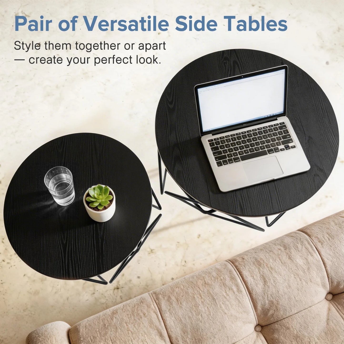 JHK Round Geometric Coffee Table Set With Hidden Storage