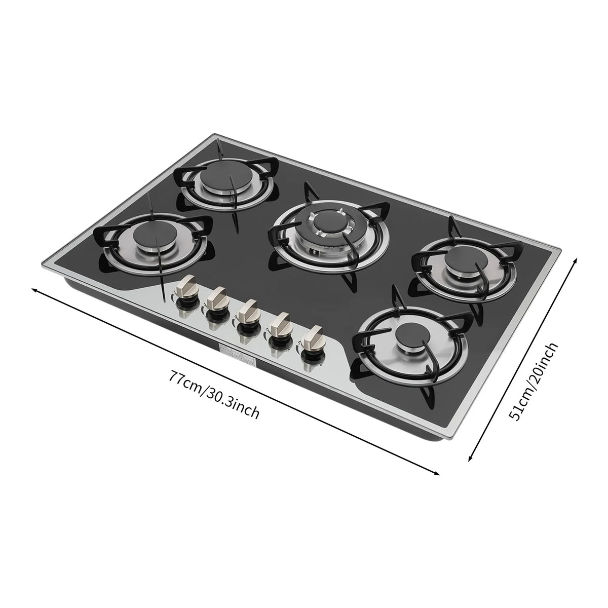 Bymaocar 5 Burners Built In Gas Stove Dual Fuel NG LPG Convertible Hob