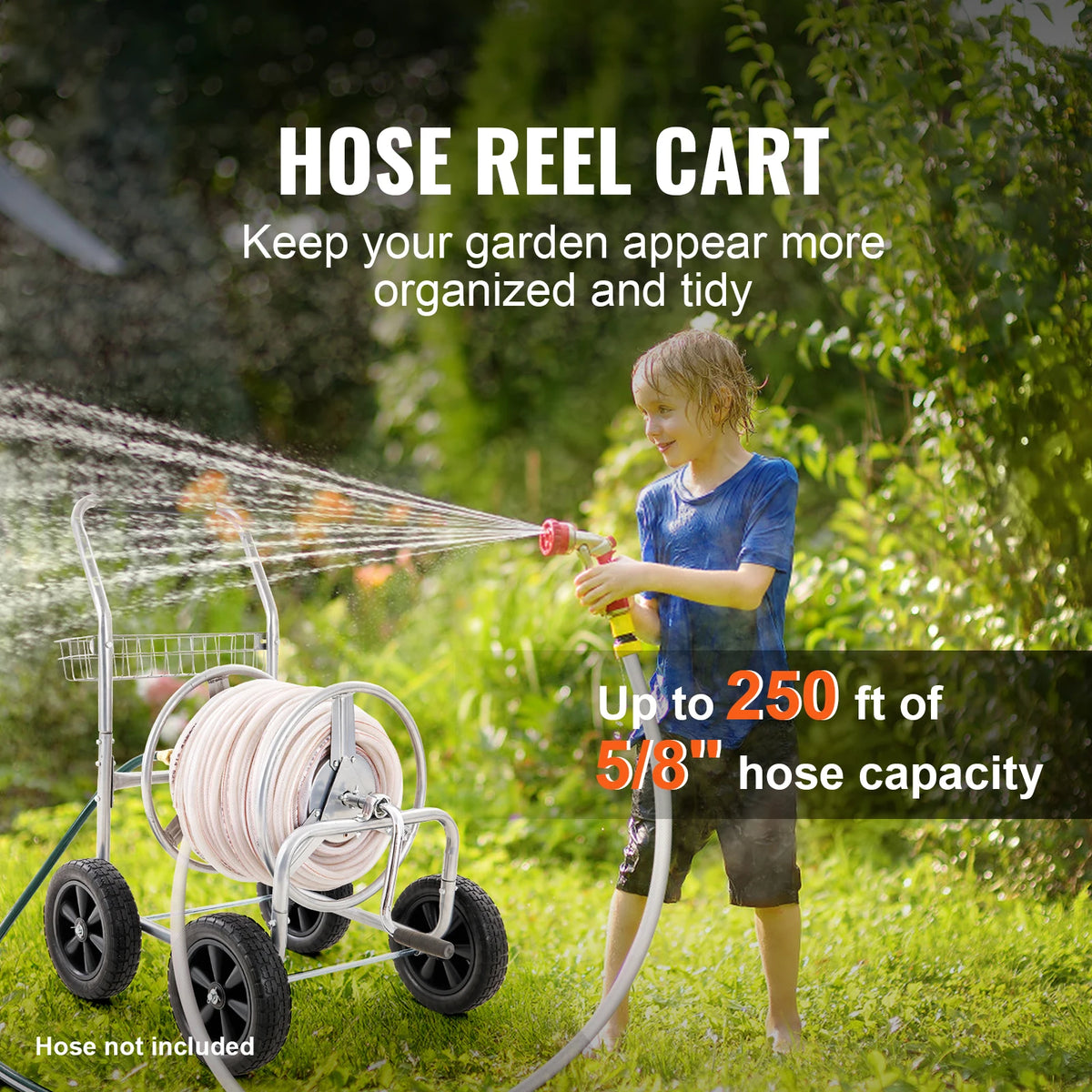 SucceBuy Heavy Duty Garden Hose Reel Cart With Basket