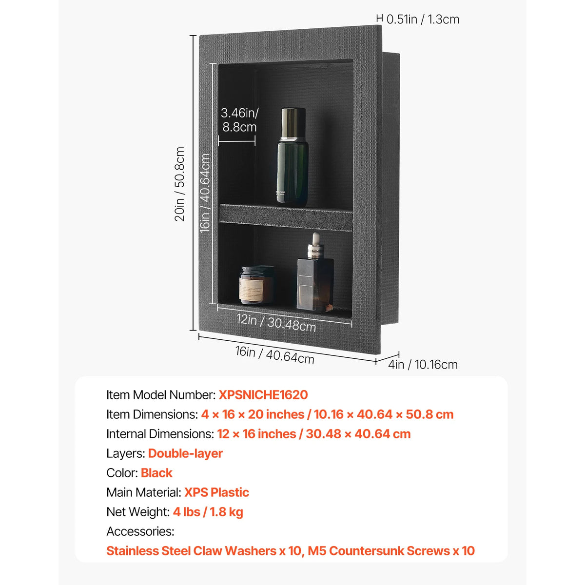 SucceBuy Recessed Shower Niche With Dual Waterproof Bathroom Shelves