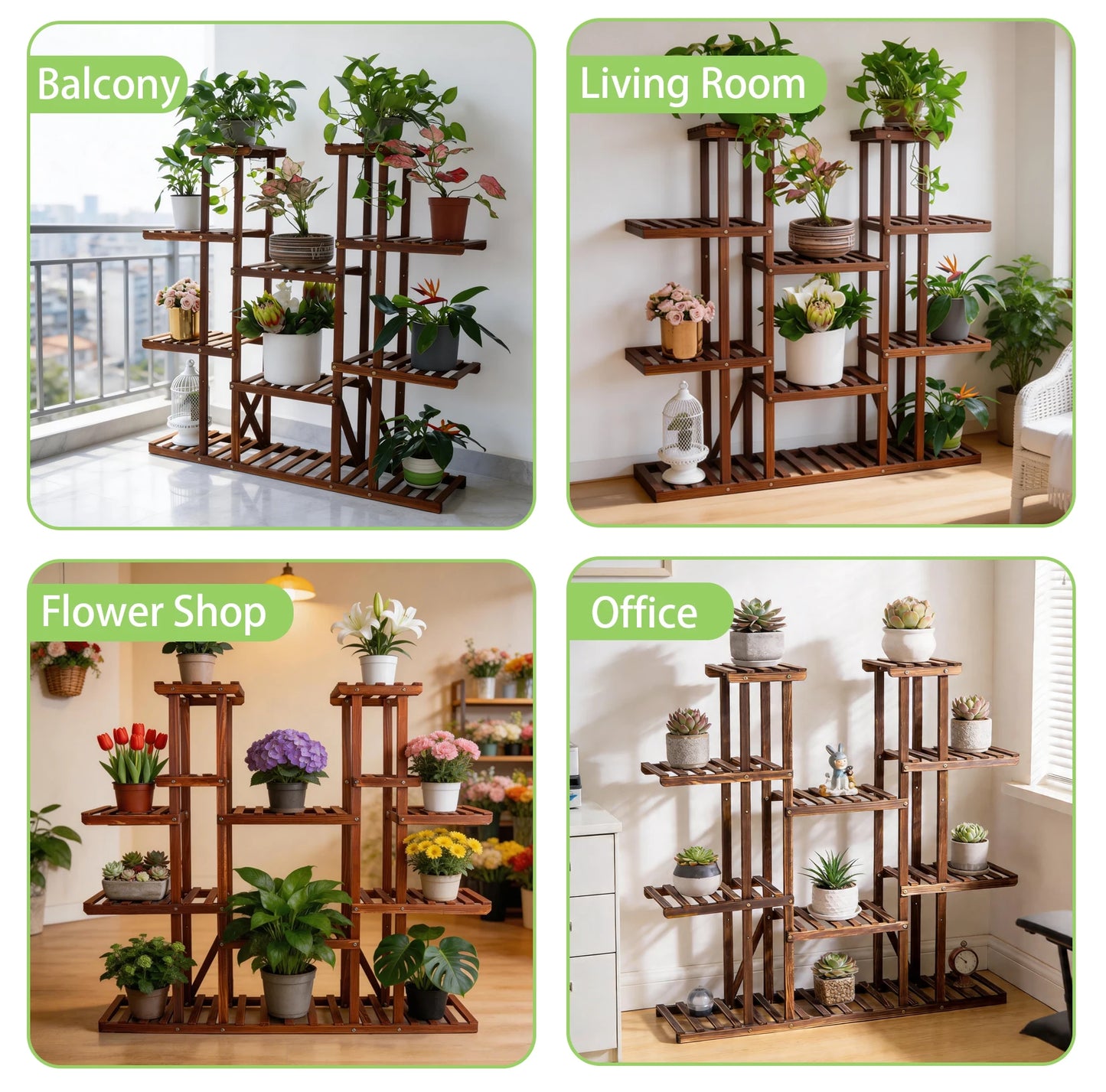 Wisfor Wooden Multi Tier Flower Pot Stand For Indoor Outdoor