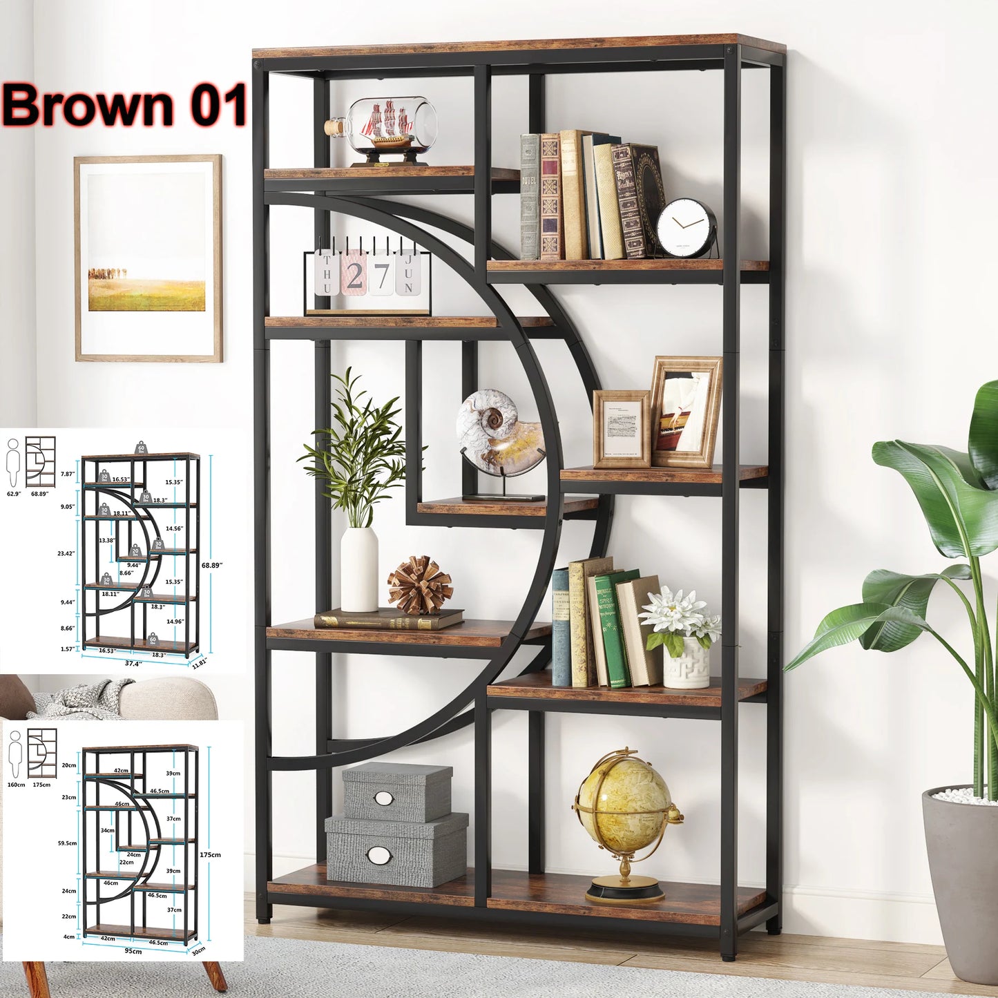 Tribesigns Industrial Etagere Bookcase Freestanding Storage Shelf