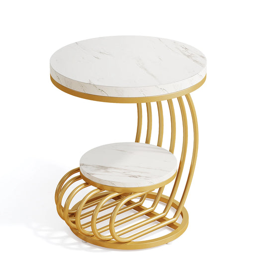 Tribesigns Modern Round Faux Marble End Table With Storage Shelf