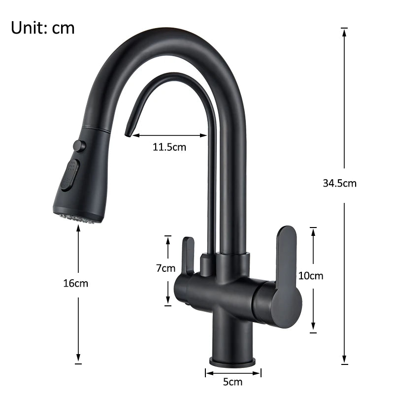 Myqualife Dual Handle Pull Out Kitchen Faucet For Pure Water