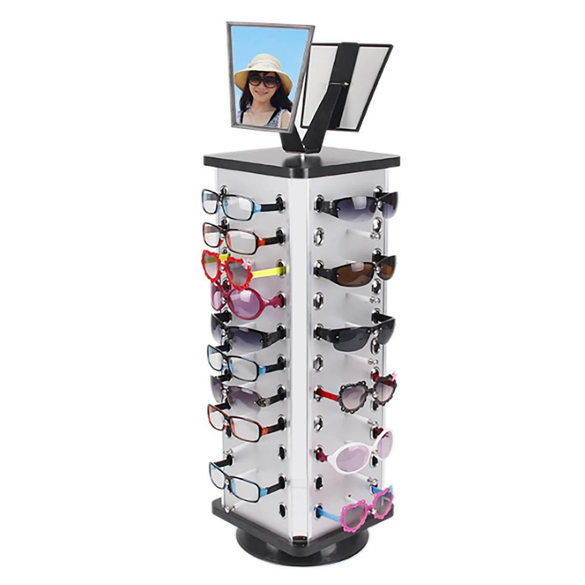 Freestanding Metal Sunglasses Display Stand With Mirror