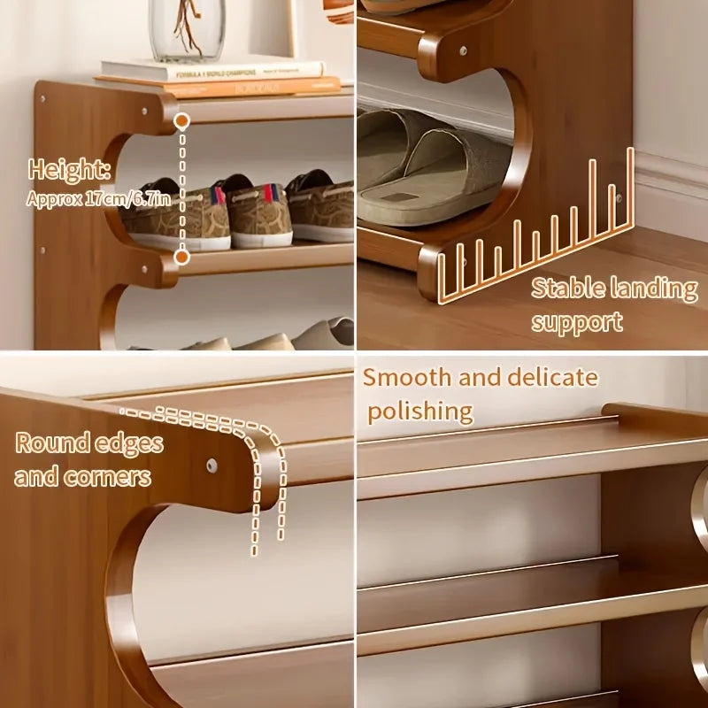 Durable Wooden Shoe Rack Multi Tier Space Saving Storage