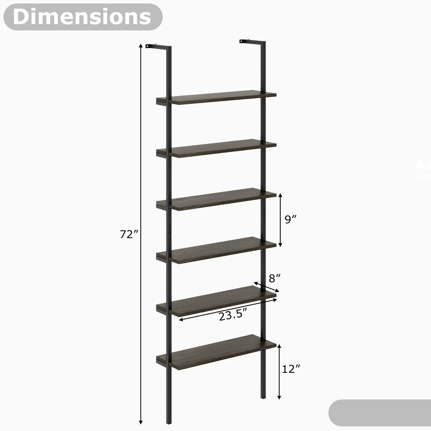 Homasis 6 Tier Wall Mounted Ladder Shelf Industrial Bookcase