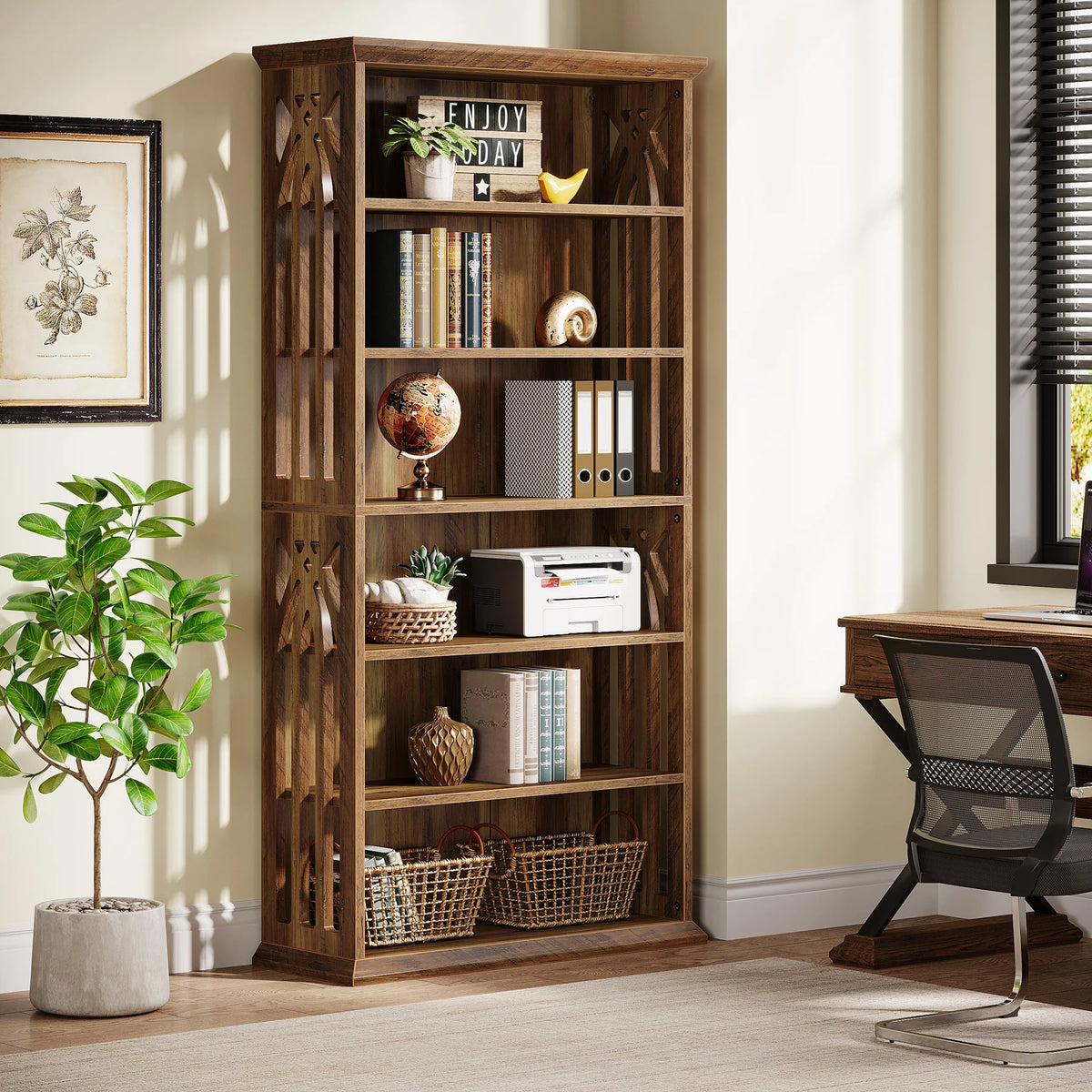 Tribesigns 6 Tier Wooden Bookcase Freestanding Storage Shelf