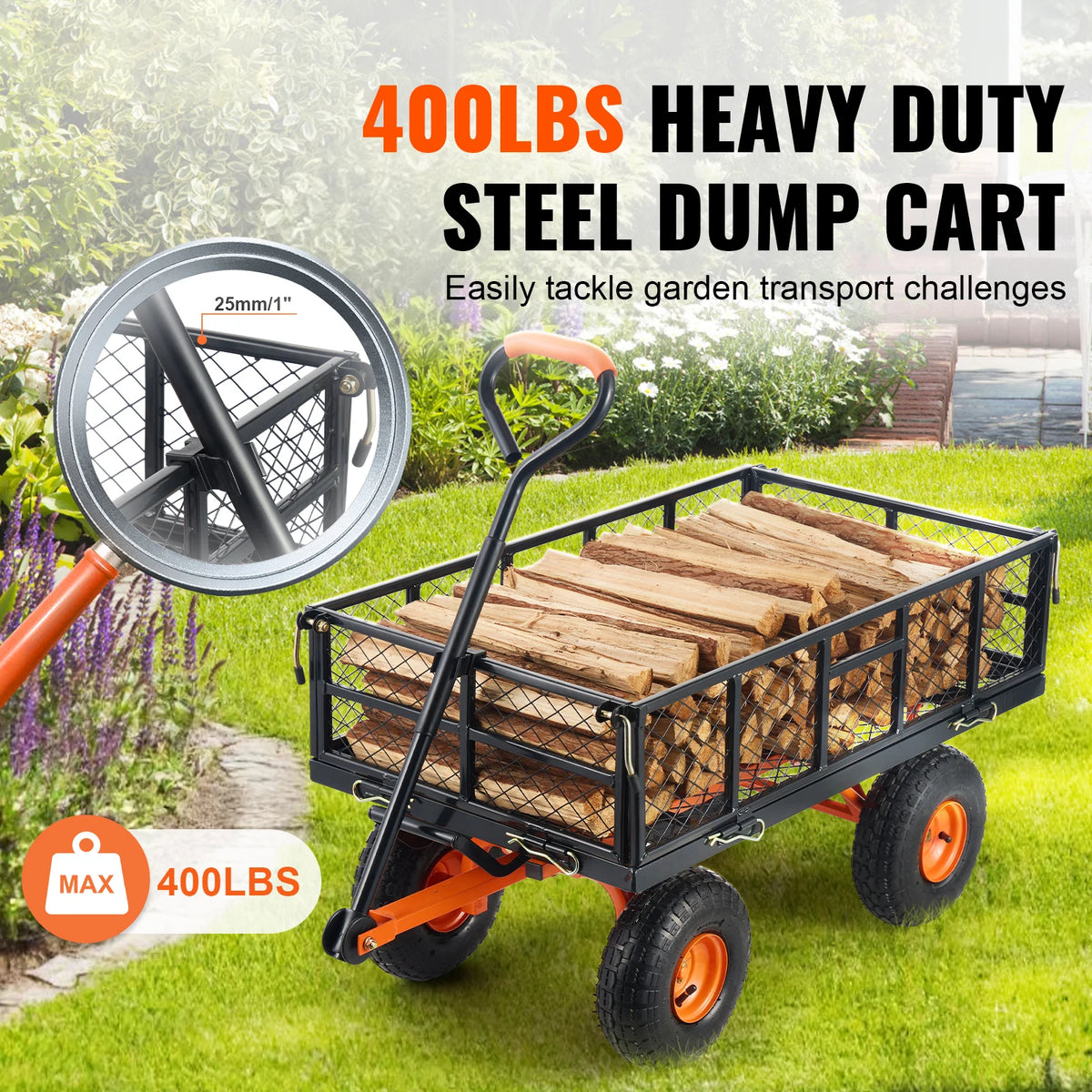 SucceBuy Sturdy Metal Garden Cart With Heavy Duty Wagon