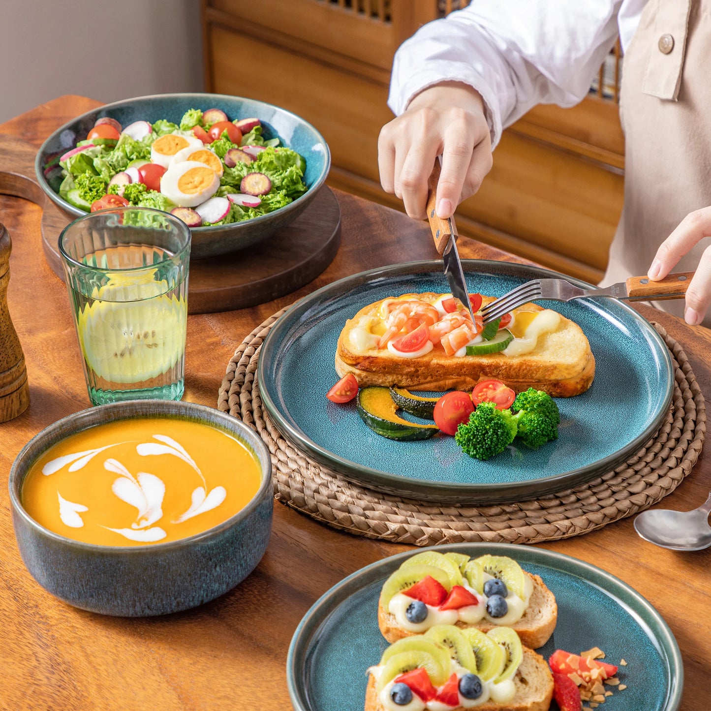 MALACASA Reactive Glaze Ceramic Dinner Set 16 Or 32 Piece For 4