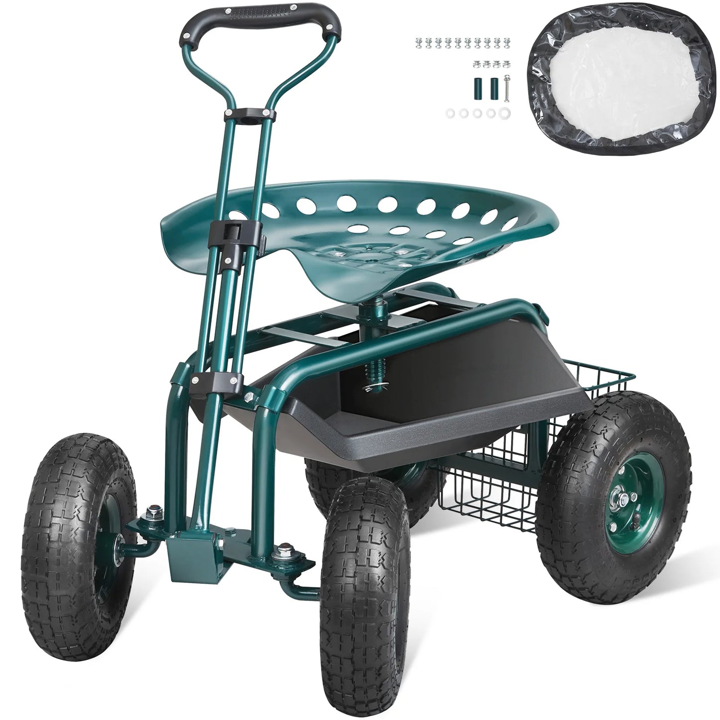 SucceBuy Swivel Seat Garden Cart With Rolling Wheels For Gardening