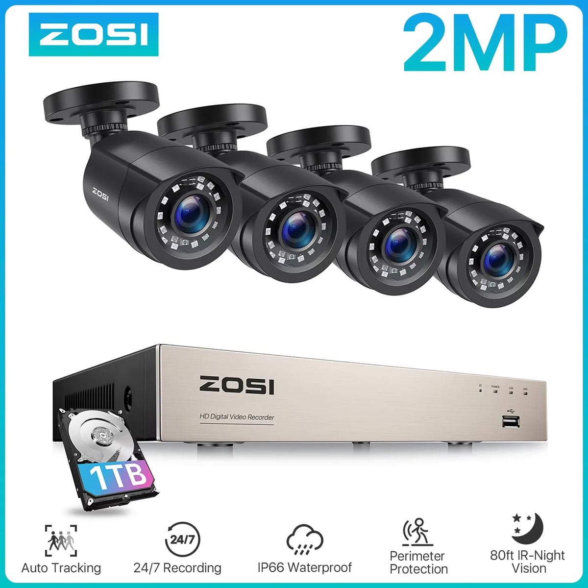 Zosi 8Ch 1080P Cctv System With 2Mp Wired Camera Surveillance Kit