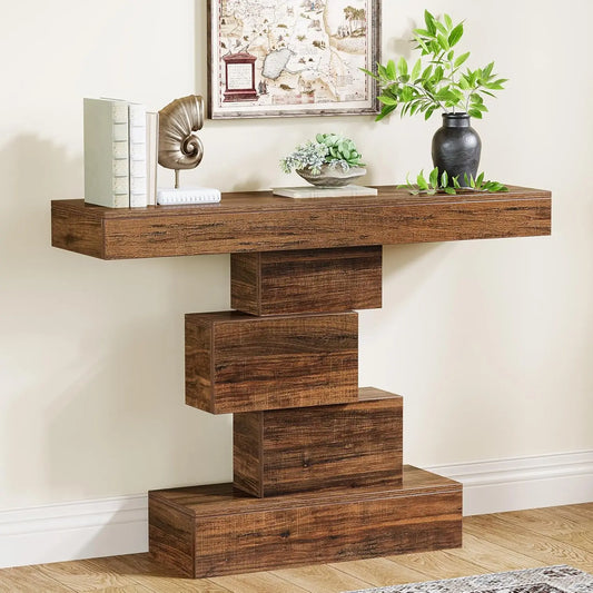 Tribesigns Farmhouse Console Table With Geometric Base And Storage