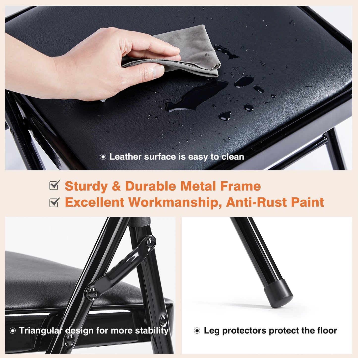 JHK Leather Padded Folding Dining Chair Set With Metal Frame
