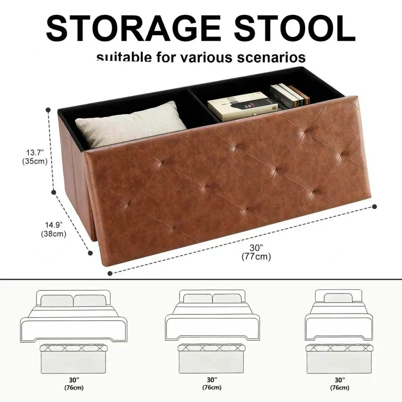 Tufted Faux Leather Folding Storage Bench Ottoman Heavy Duty