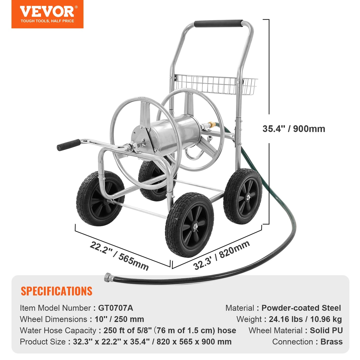 SucceBuy Heavy Duty Garden Hose Reel Cart With Basket
