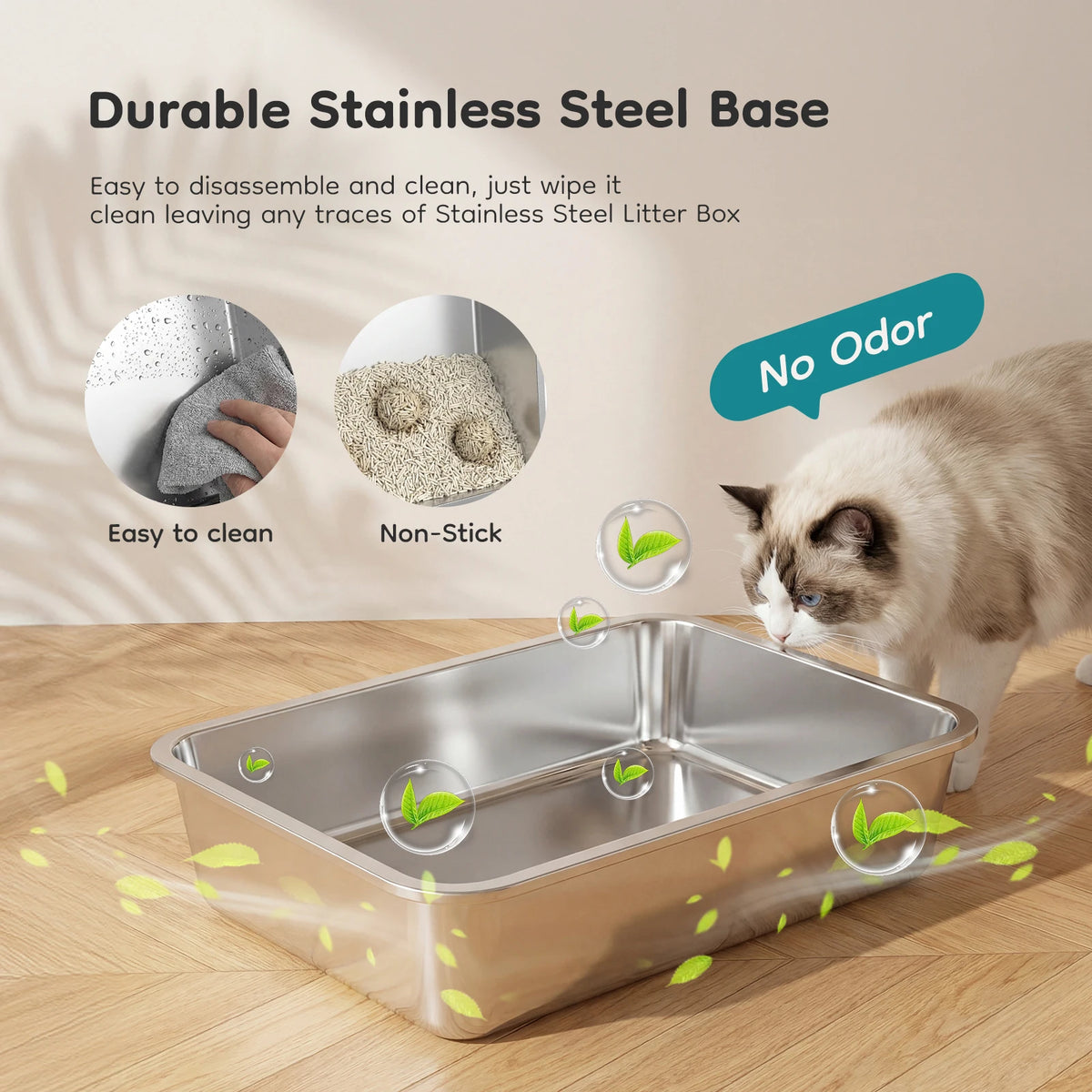Jhk 24 Inch Stainless Steel Fully Enclosed Large Cat Litter Box with Scoop