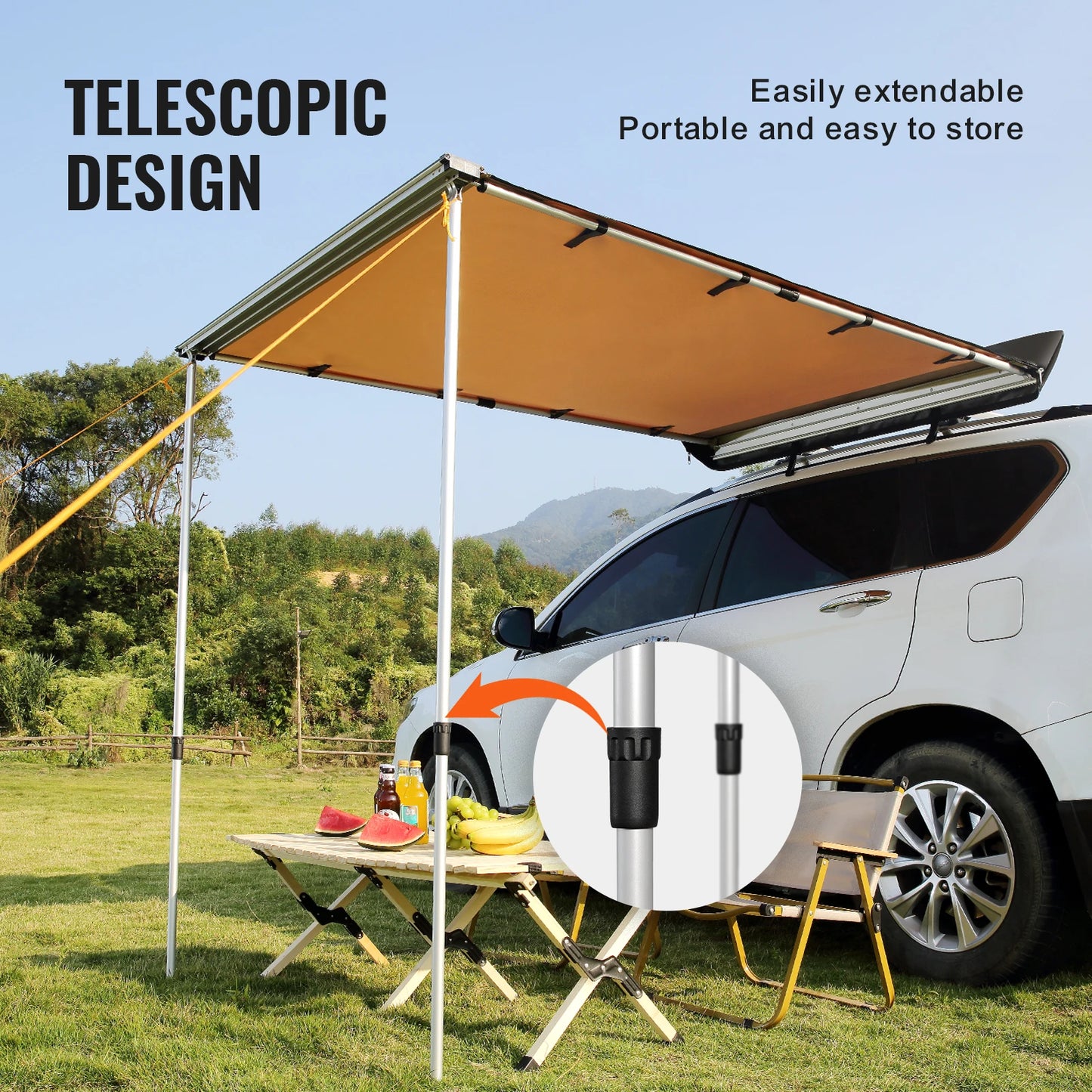 SucceBuy Retractable Car Side Awning With Waterproof Storage Bag