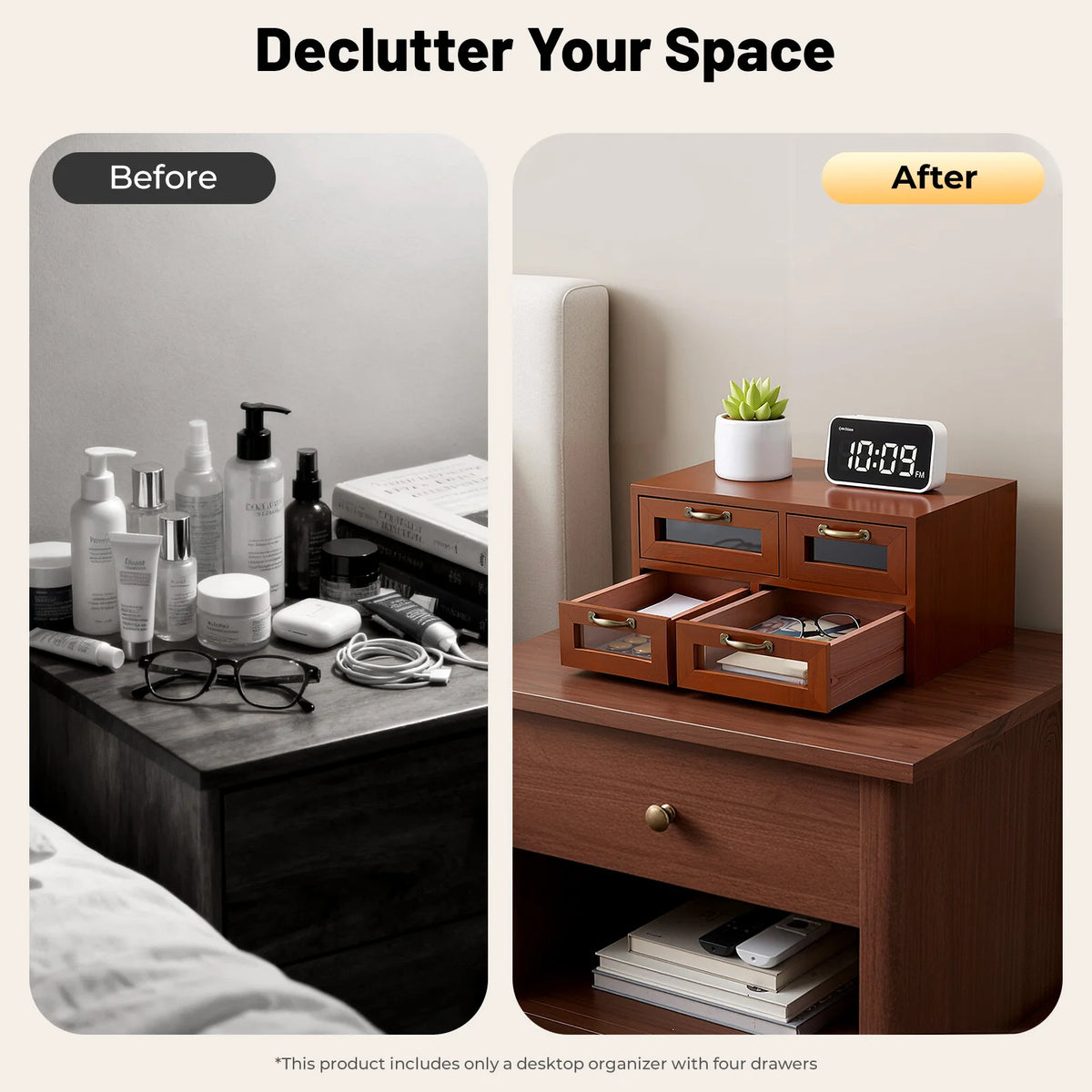 Retro Wooden Desk Organizer With Storage Drawers