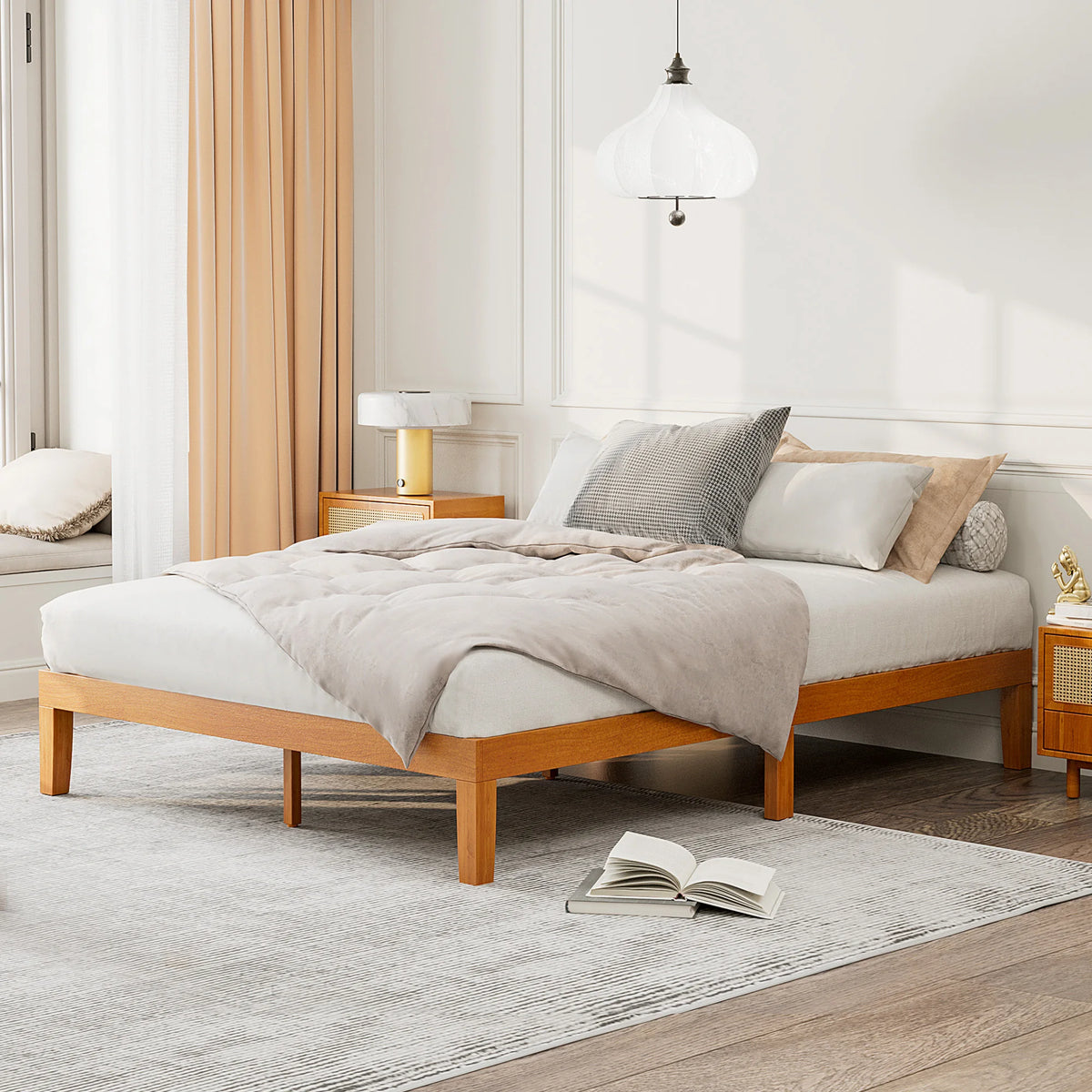 JHK Solid Wood Bed Frame With Sturdy Slat Support