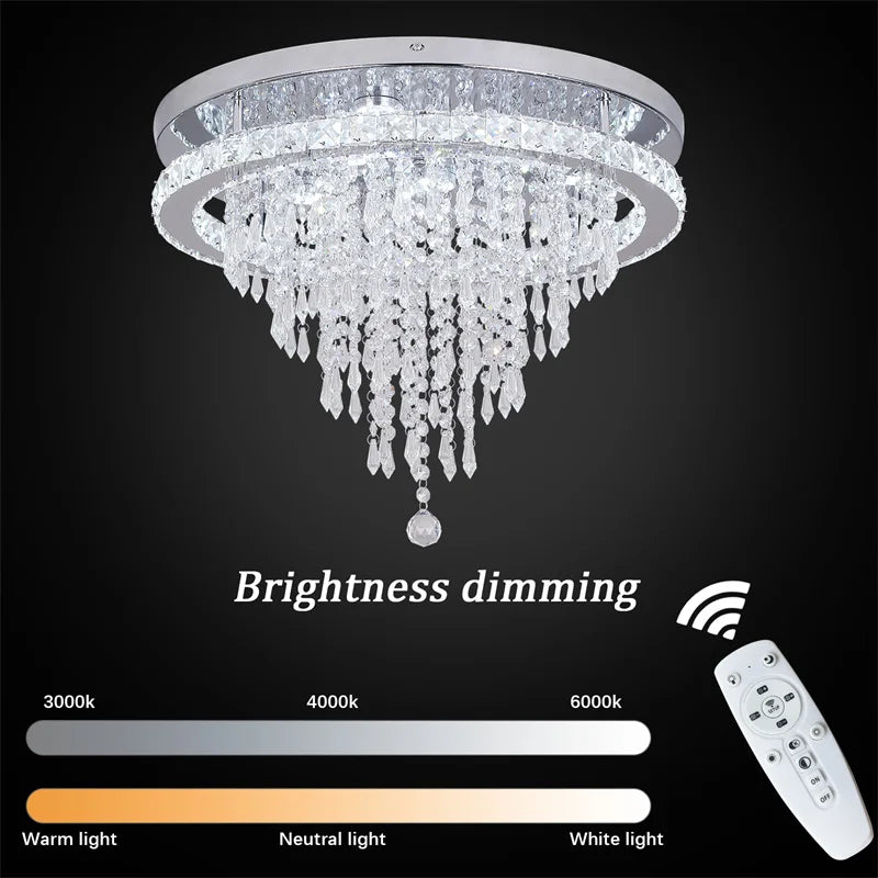 GreeLustr Modern Minimalist Crystal Led Chandelier With Remote Control