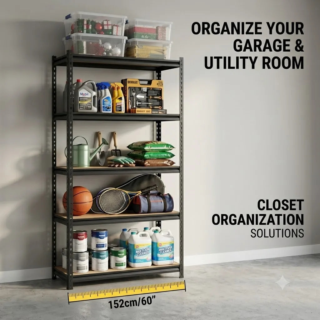 Heavy Duty 5 Tier Metal Storage Rack With Solid Boards