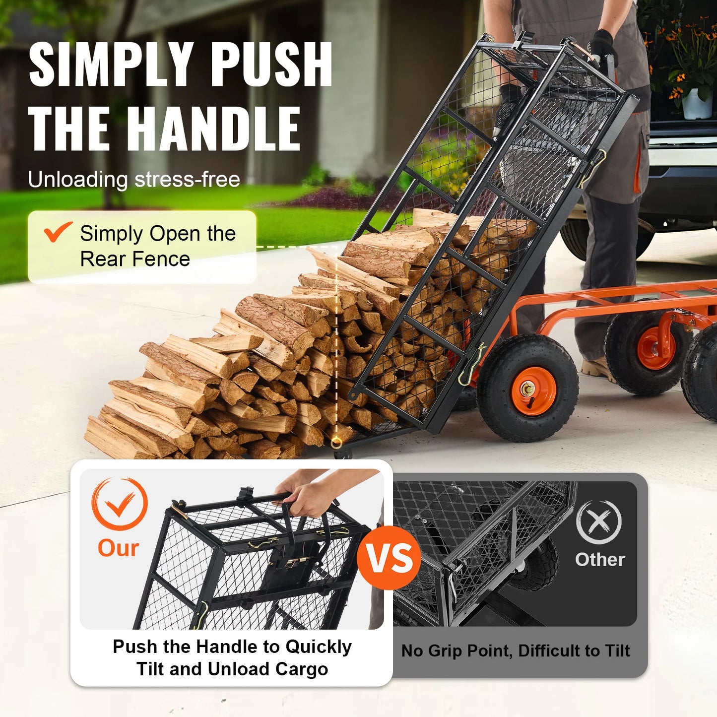 SucceBuy Sturdy Metal Garden Cart With Heavy Duty Wagon