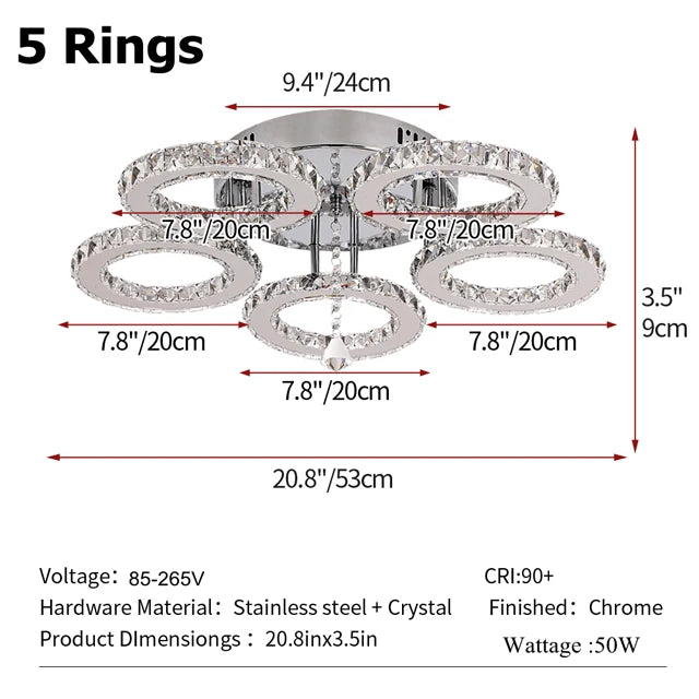 GreeLustr Modern Crystal Stainless Steel Pendant Chandelier Ceiling Lamp