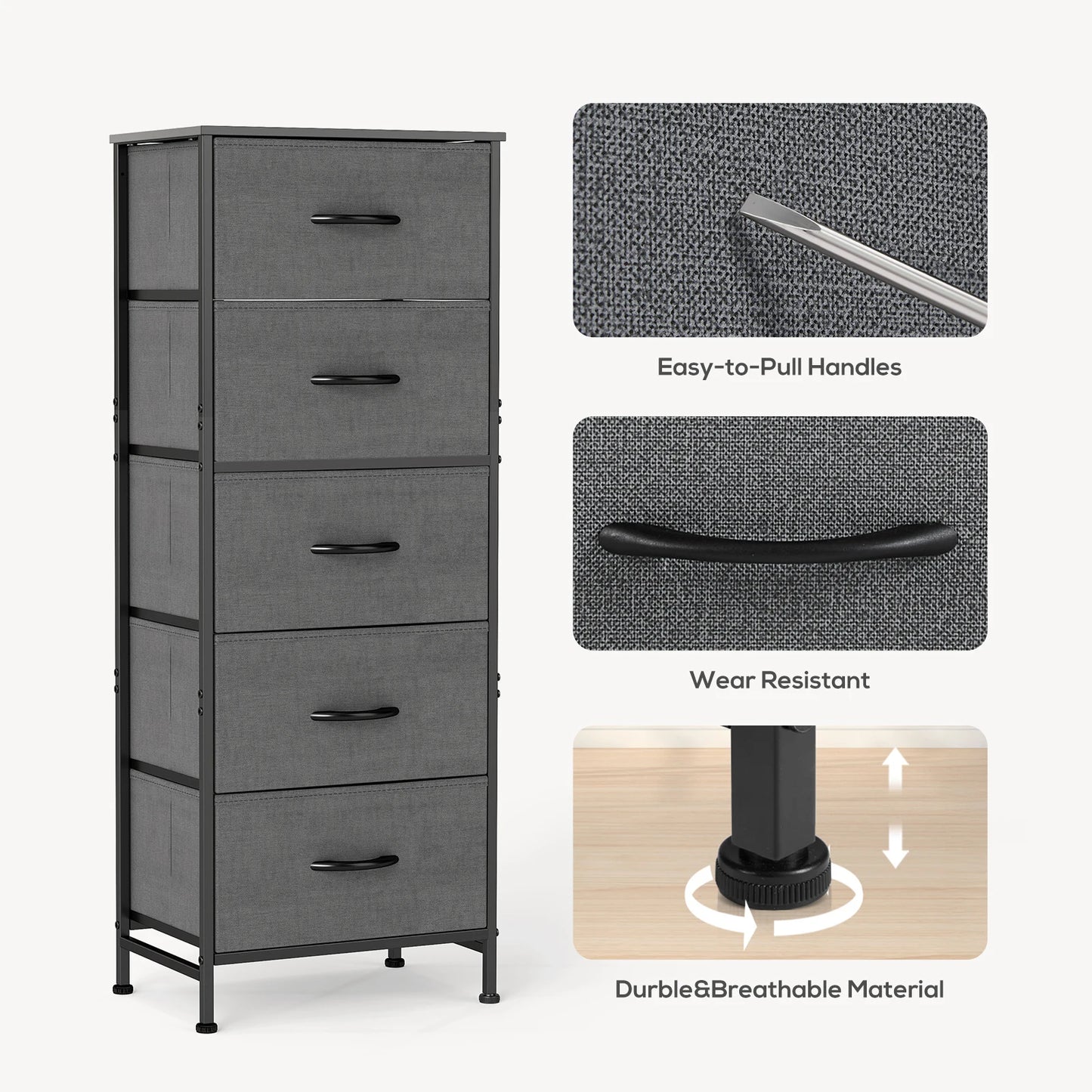 Jhk Modern 5 Drawer Metal Fabric Cabinet For Living Room