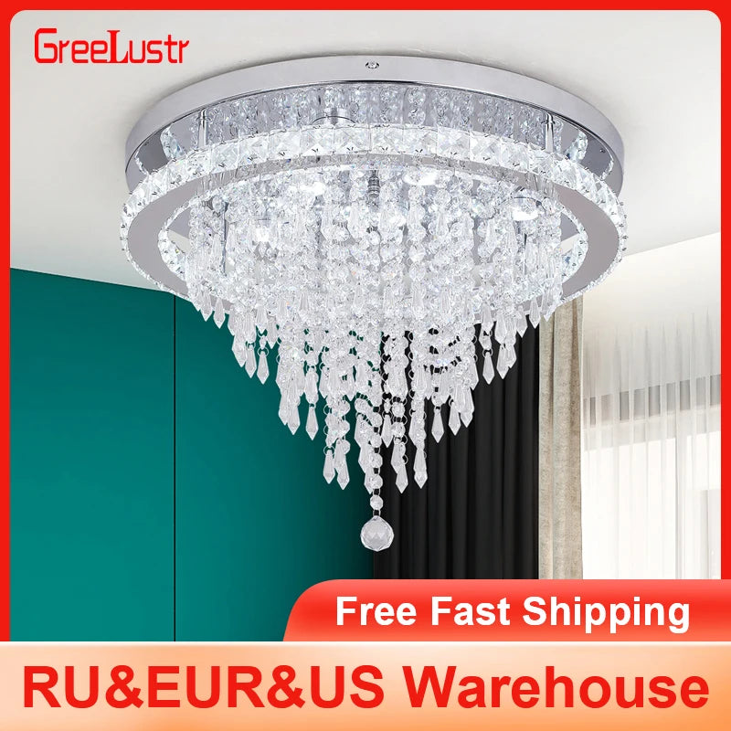 GreeLustr Modern Minimalist Crystal Led Chandelier With Remote Control
