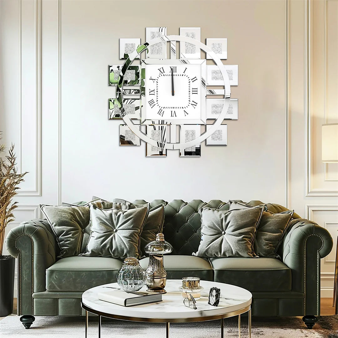 Resin Decorative Wall Clock With Silver Golden Crystal Crushed Diamond Inlay
