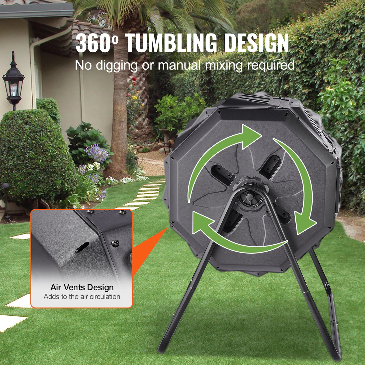 SucceBuy Dual Chamber Compost Tumbler For Home Garden BPA Free