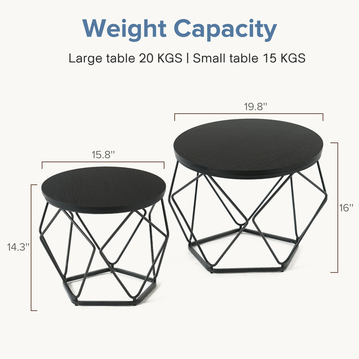 JHK Round Geometric Coffee Table Set With Hidden Storage