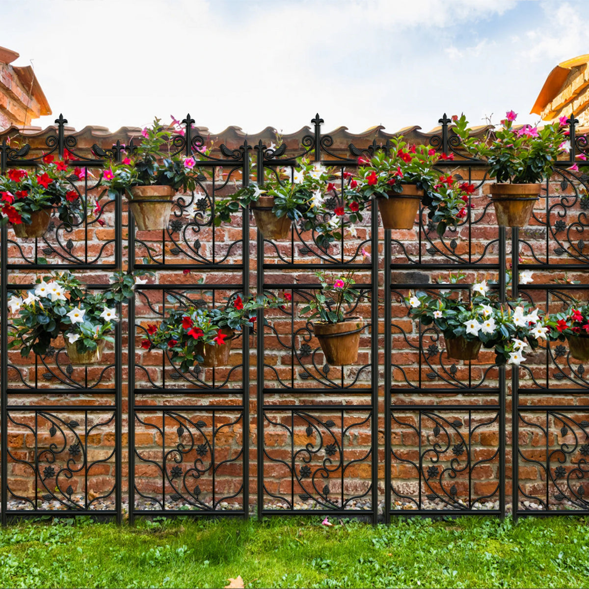71 Inch Decorative Black Metal Garden Trellis For Climbing Plants