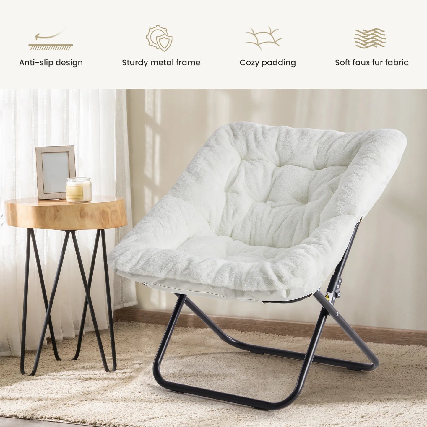 JHK Padded Folding Saucer Lounge Chair With Metal Frame