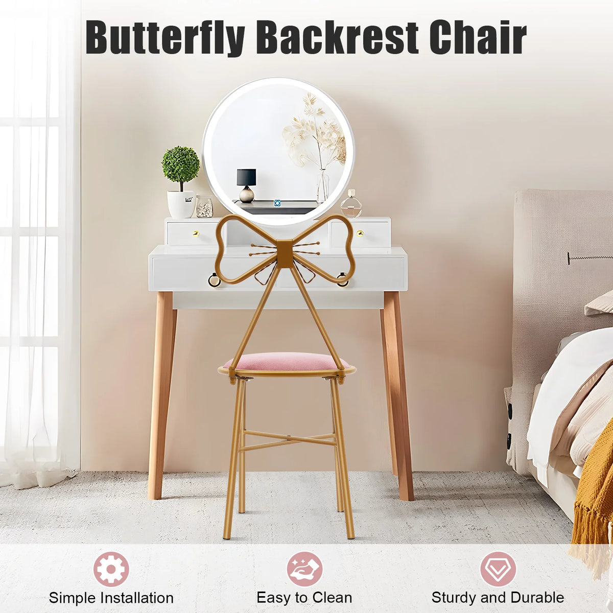 Bymaocar Butterfly Backrest Vanity Makeup Dining Chair